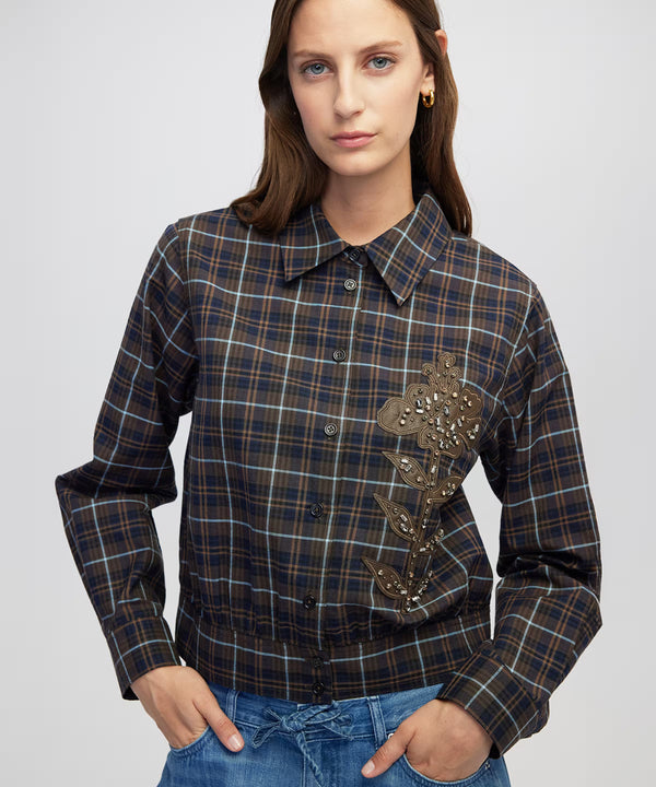 Ipekyol Embellished Floral Applique Shirt Navy