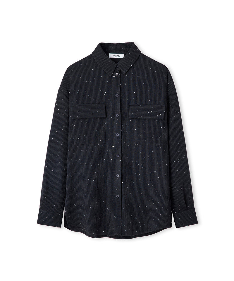 Ipekyol Sequin Embellished Striped Shirt Black