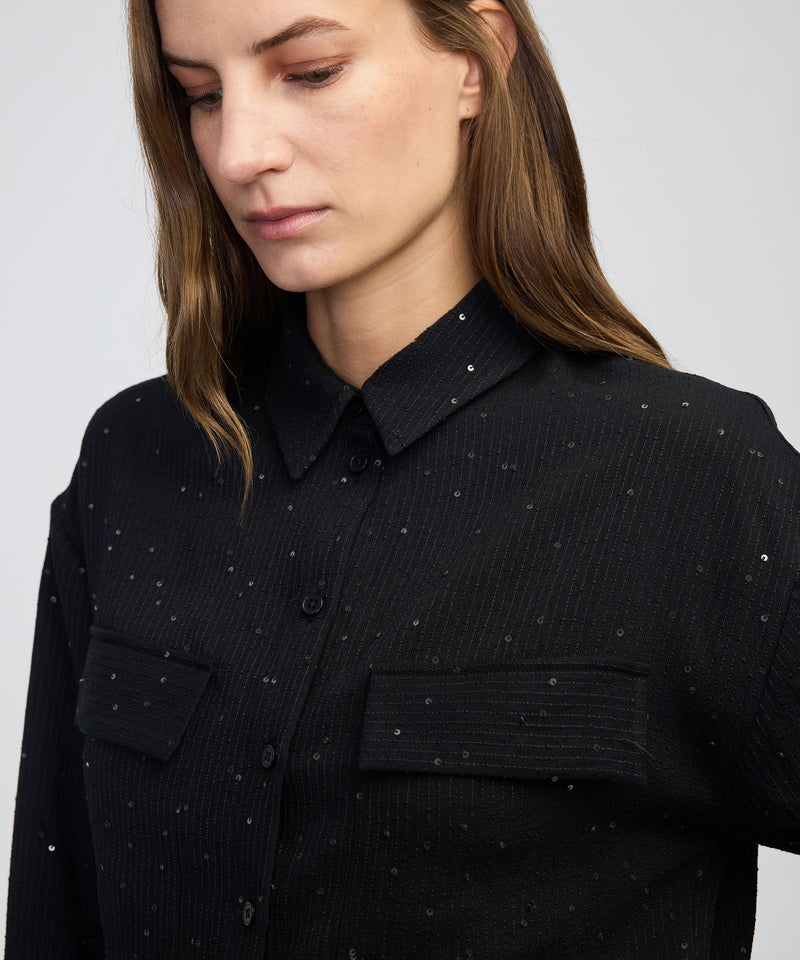 Ipekyol Sequin Embellished Striped Shirt Black