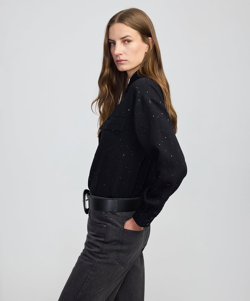 Ipekyol Sequin Embellished Striped Shirt Black