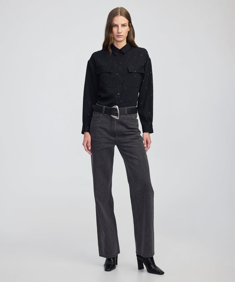 Ipekyol Sequin Embellished Striped Shirt Black