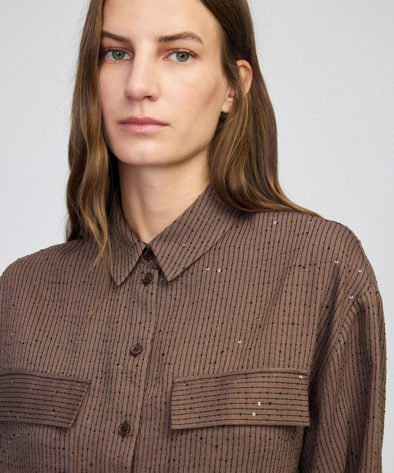 Ipekyol Sequin Embellished Striped Shirt Brown