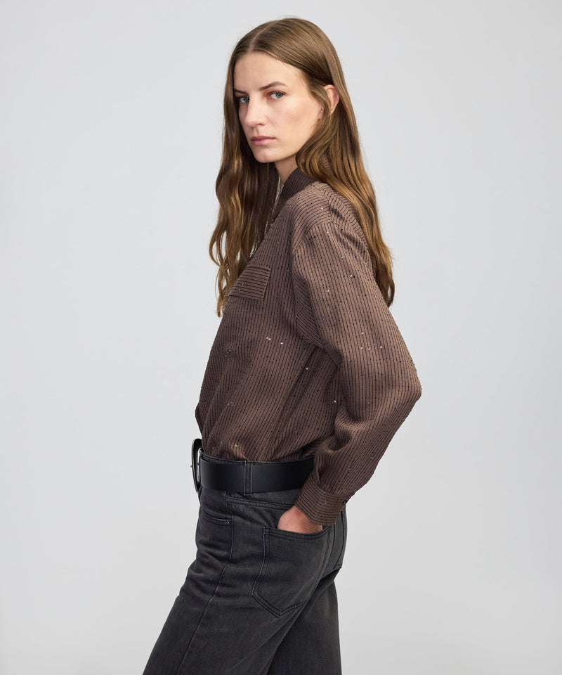 Ipekyol Sequin Embellished Striped Shirt Brown