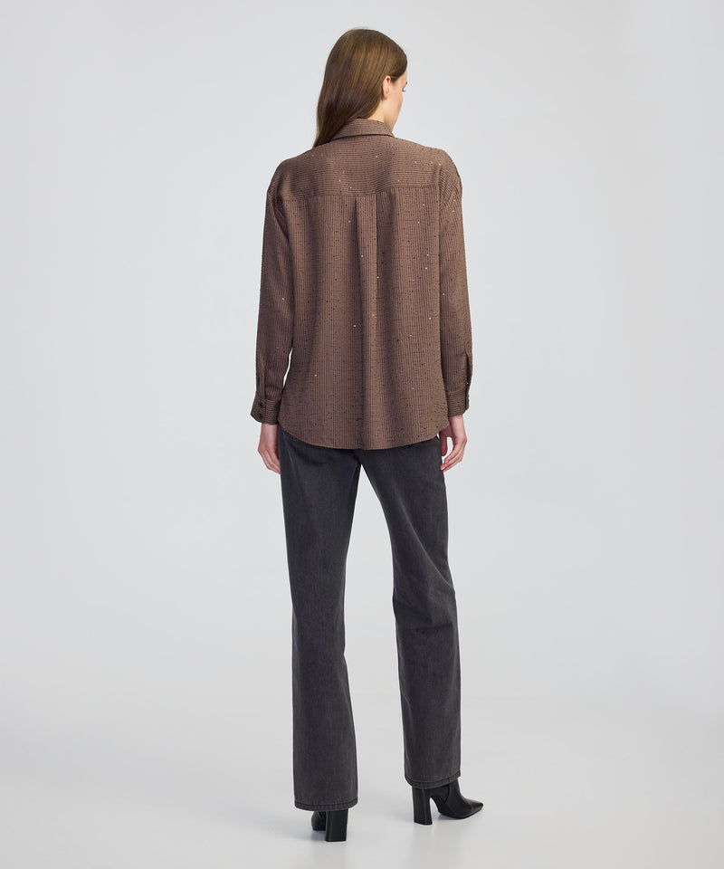 Ipekyol Sequin Embellished Striped Shirt Brown