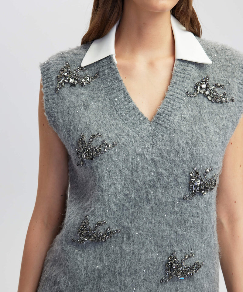 Ipekyol Embellished Vest With Contrast Collar Anthracite