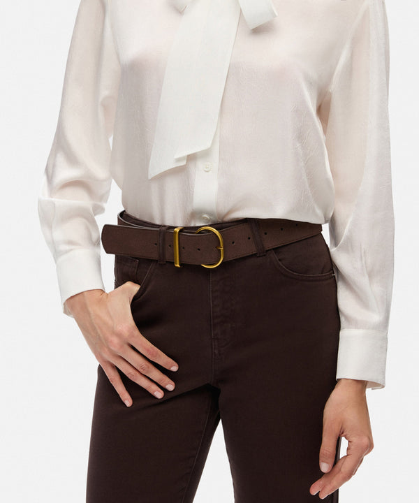 Ipekyol Oval Metal Buckle Belt Brown