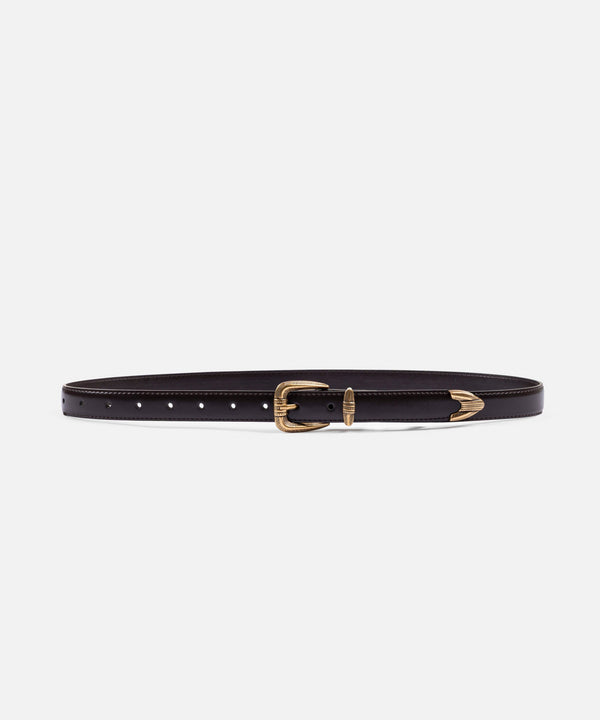 Ipekyol Leather Effect Belt With Textured Buckle  Dark Brown