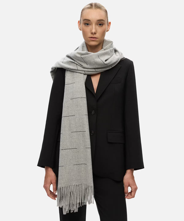 Ipekyol Rhinestone Embellished Fringed Shawl Grey