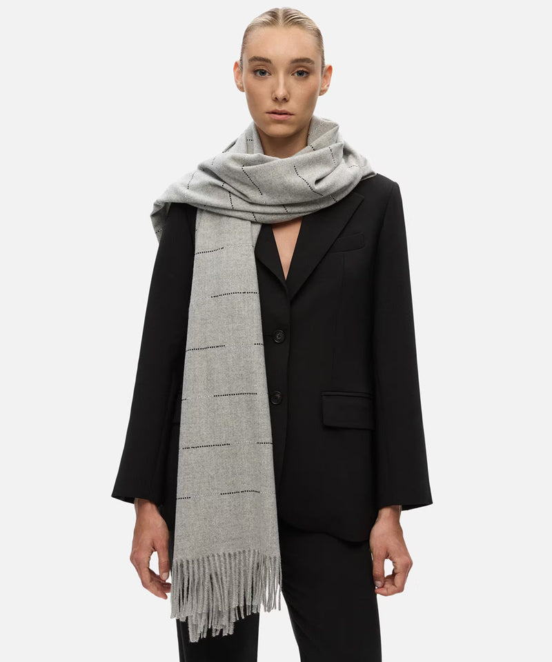 Ipekyol Rhinestone Embellished Fringed Shawl Grey