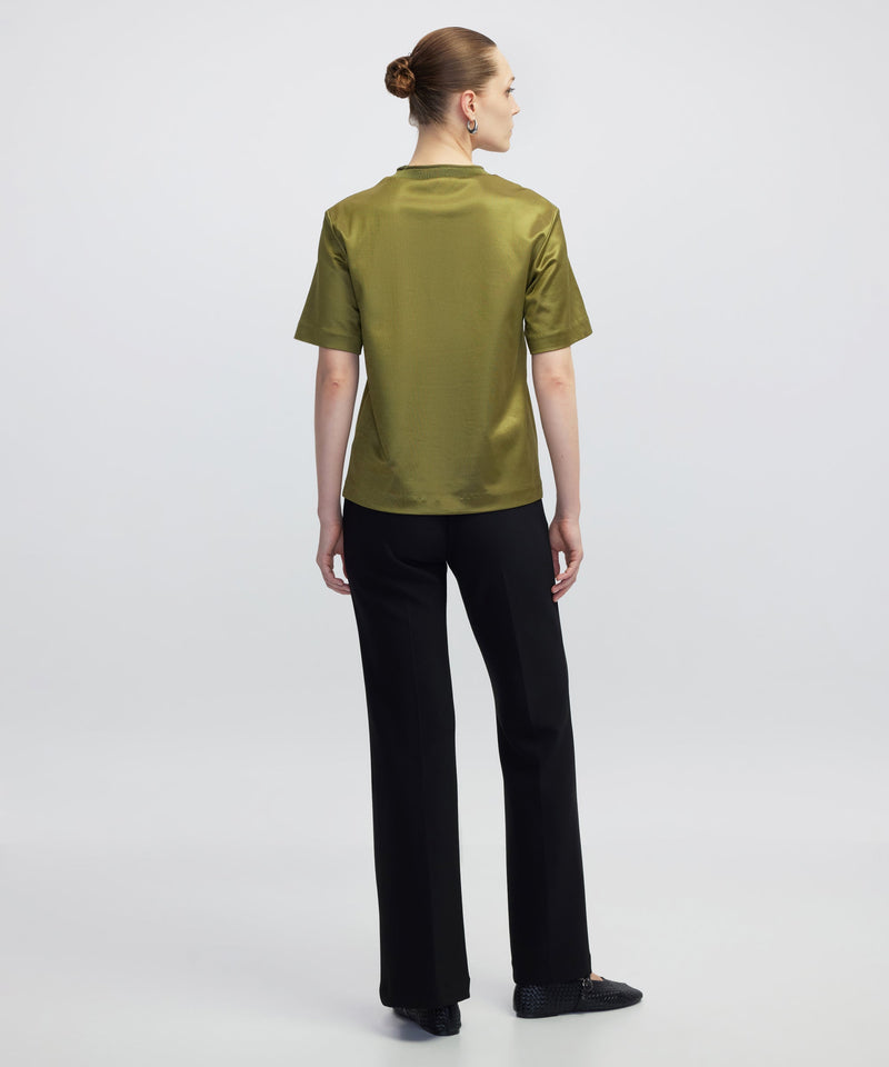 Ipekyol Shiny Half-Stand Collar T-Shirt Dark Green
