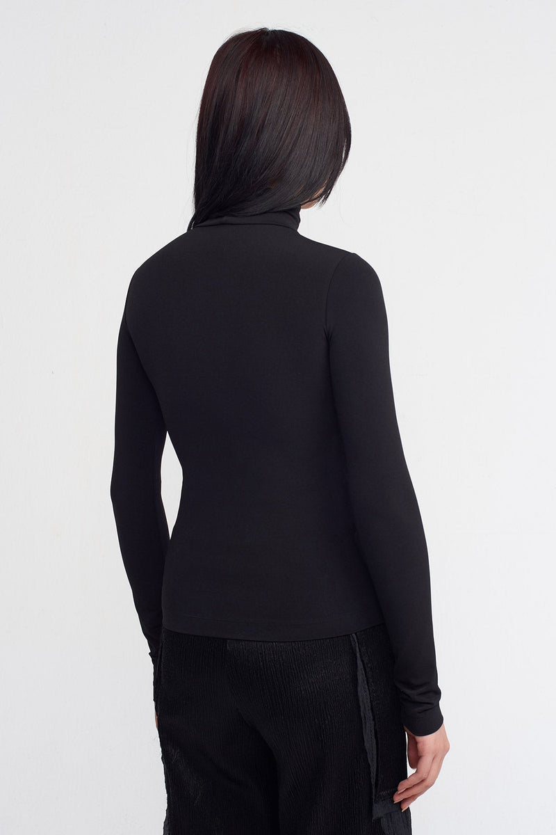 Nu Turtleneck Jersey Bodysuit Black