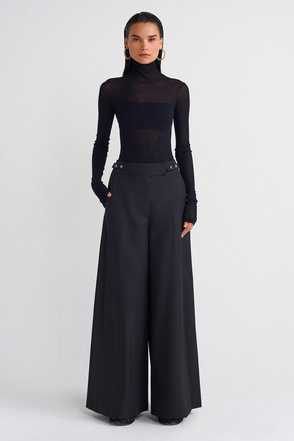 Nu Rose Button Palazzo Pants Black