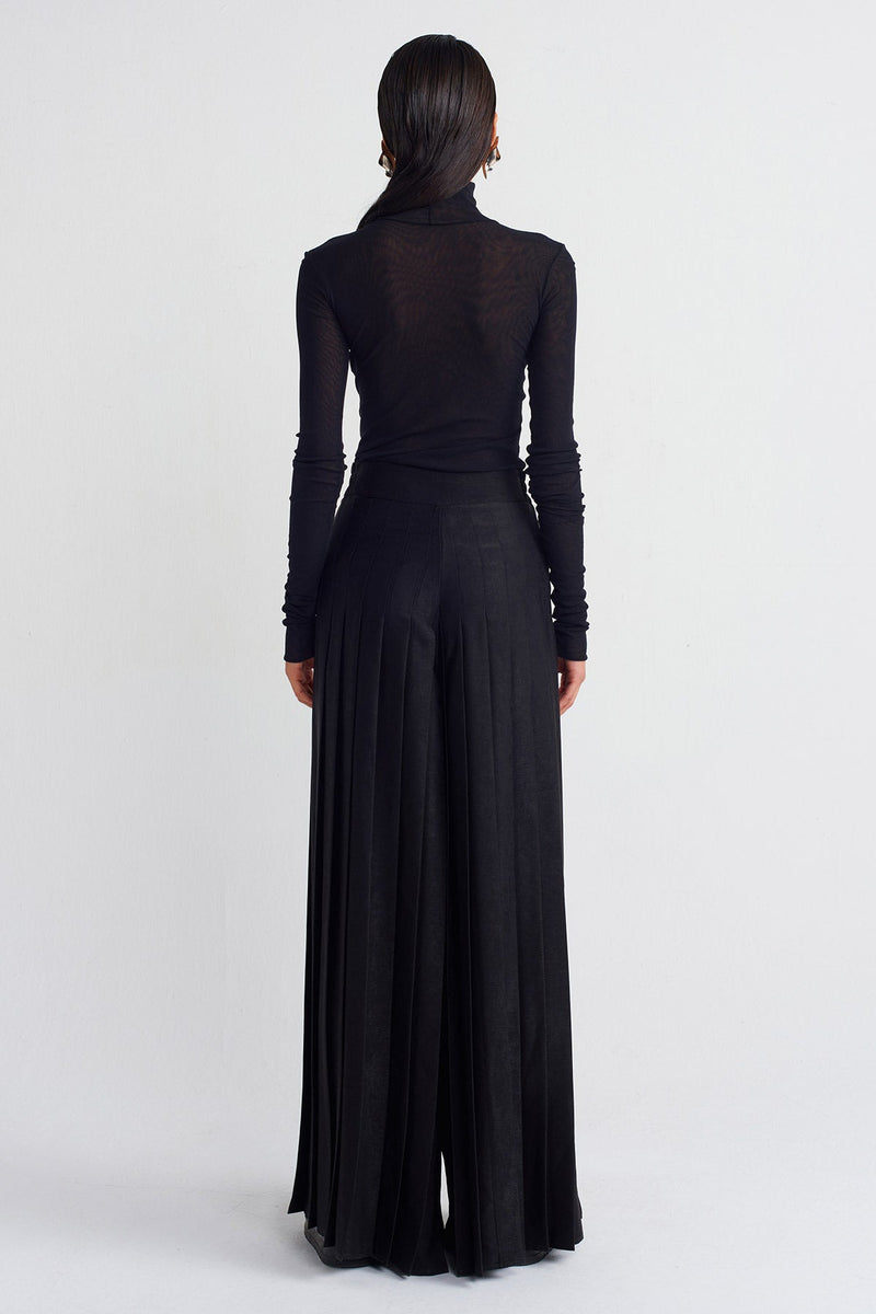 Nu Velvet-Look Pleated Pants Black