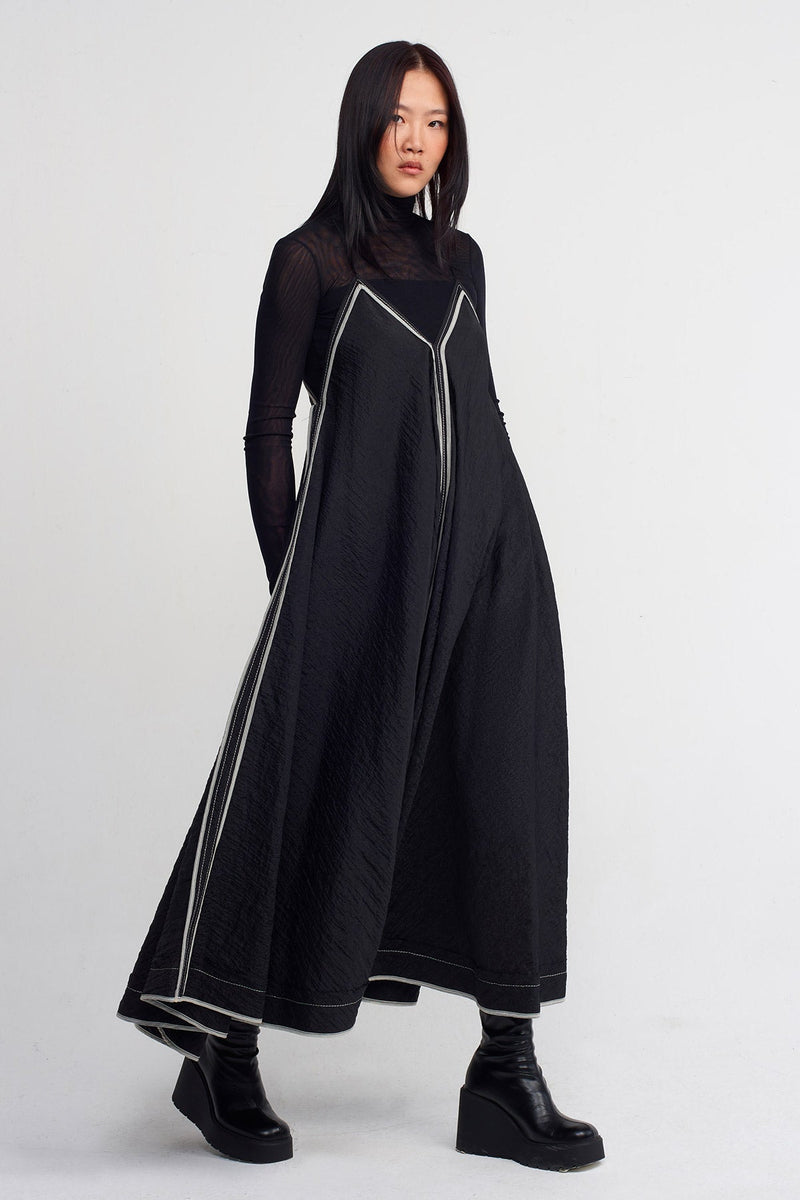 Nu Piped Thin-Strap Maxi Dress Black