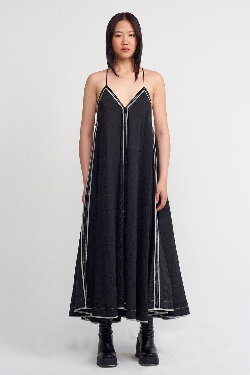 Nu Piped Thin-Strap Maxi Dress Black