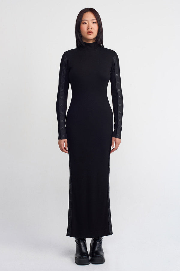 NU Snap Detail Ribbed Dress Black