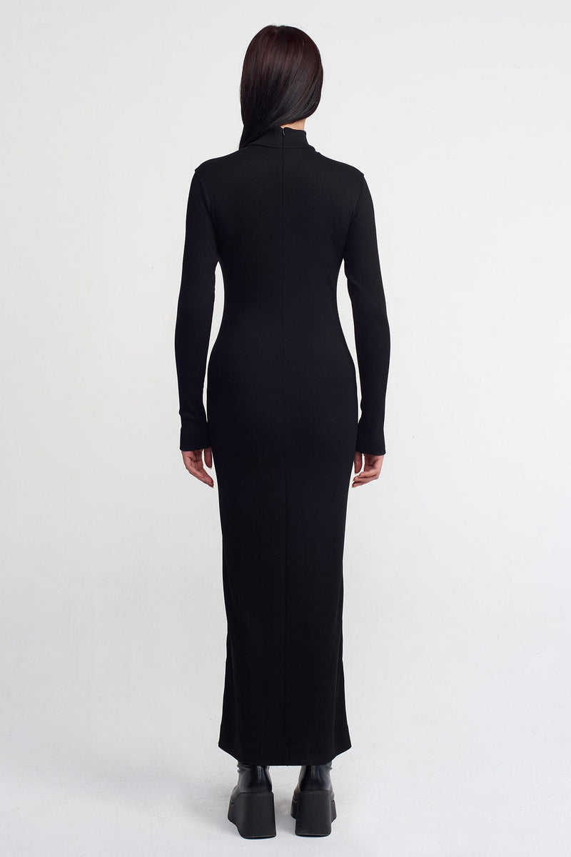 NU Snap Detail Ribbed Dress Black