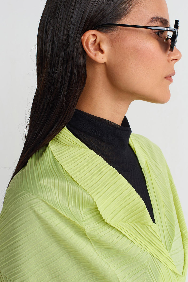 Nu Pleated Long Cardigan Lime