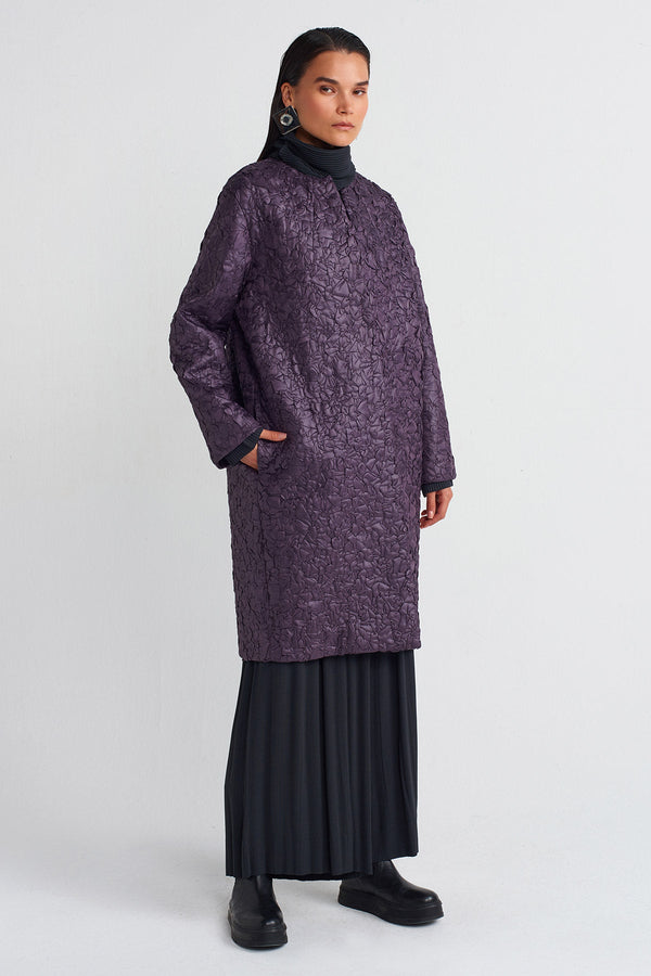 Nu Wave Quilted Long Jacket Plum