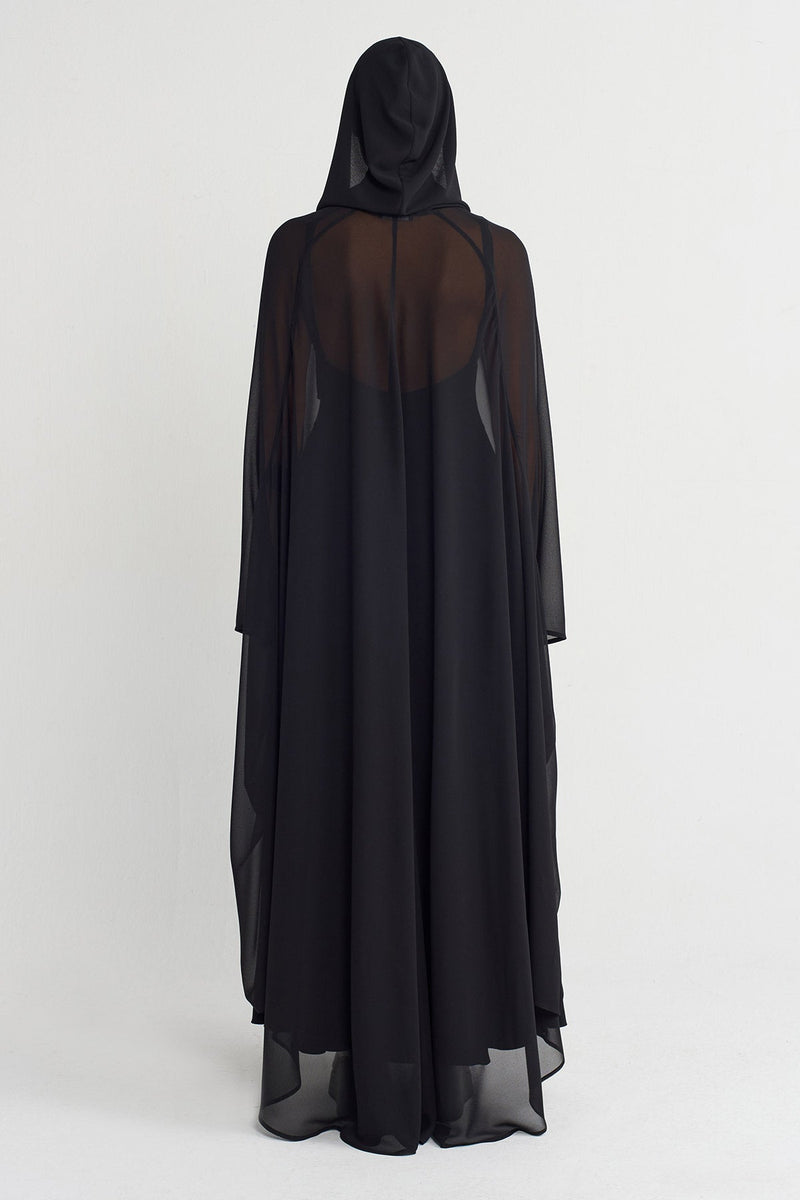 Nu Hooded Chiffon Cape Black