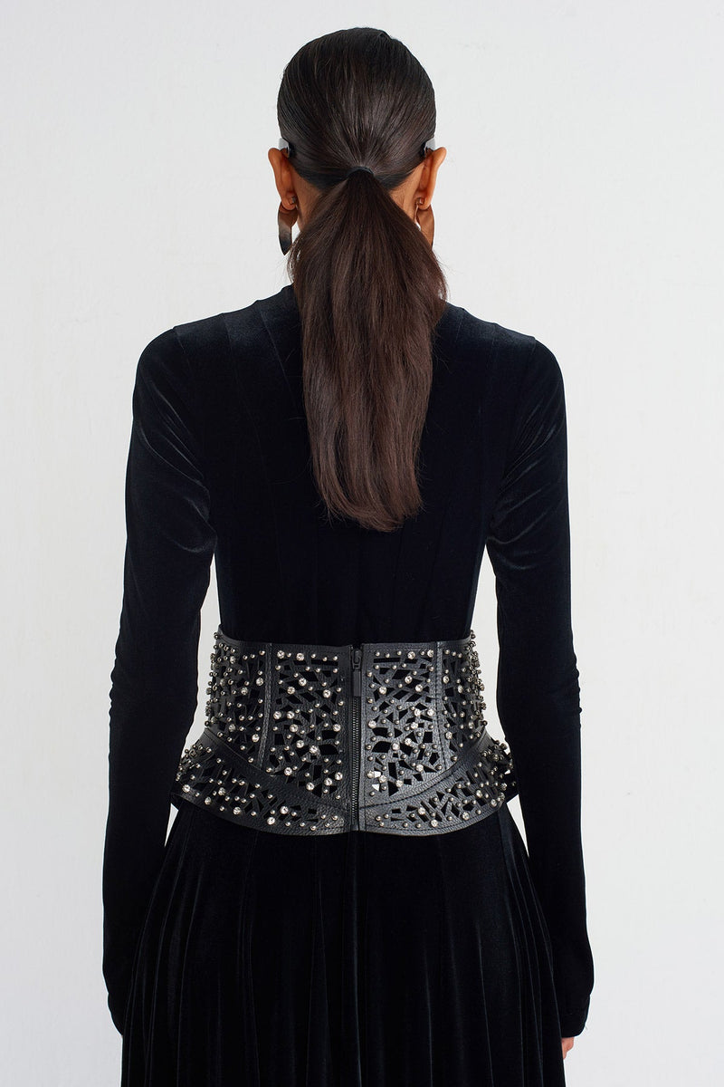 Nu Stone Studded Corset Belt Black