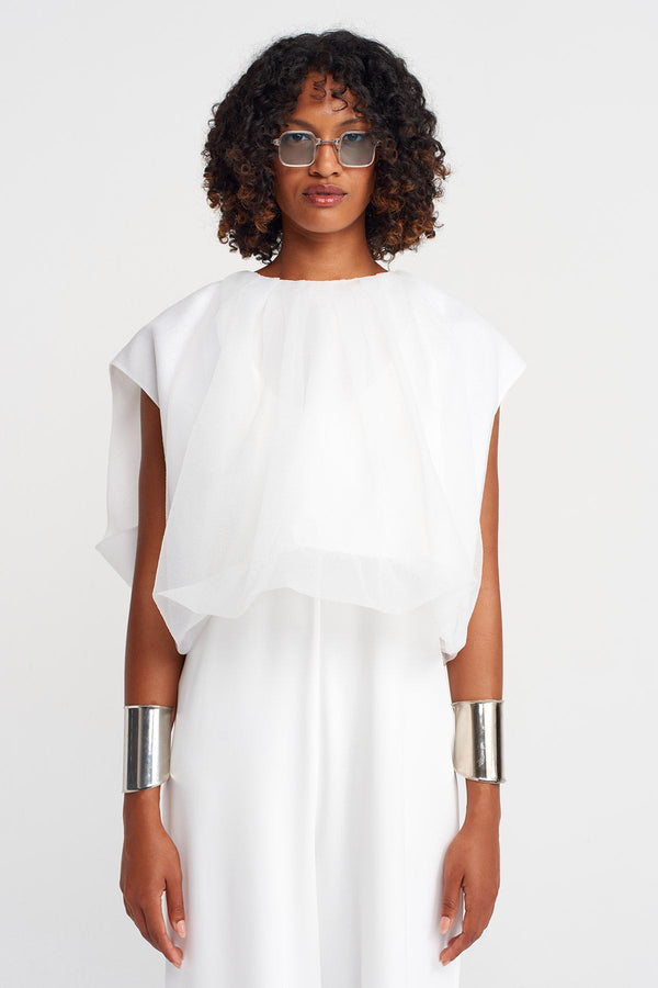 Nu Sleeveless Balloon Organza Blouse Off White