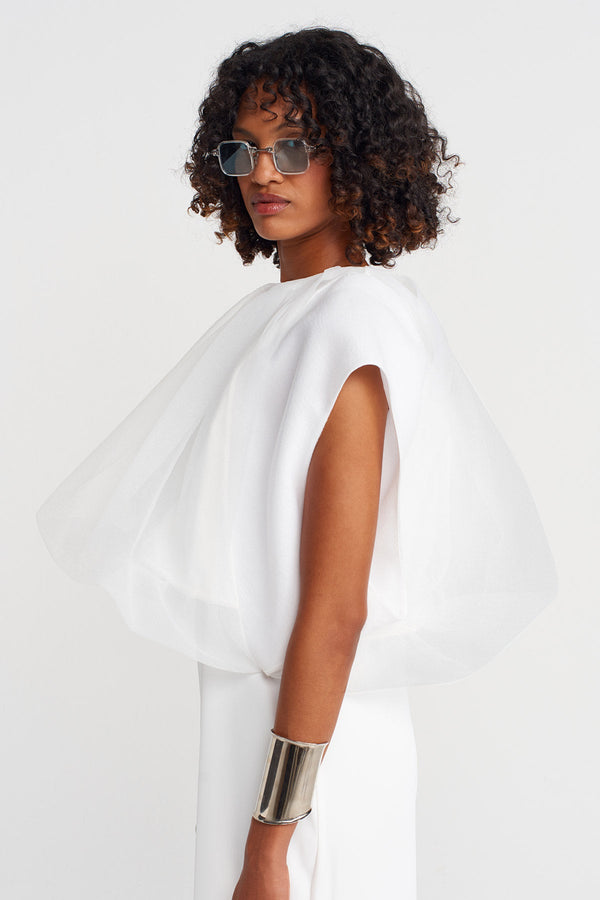 Nu Sleeveless Balloon Organza Blouse Off White