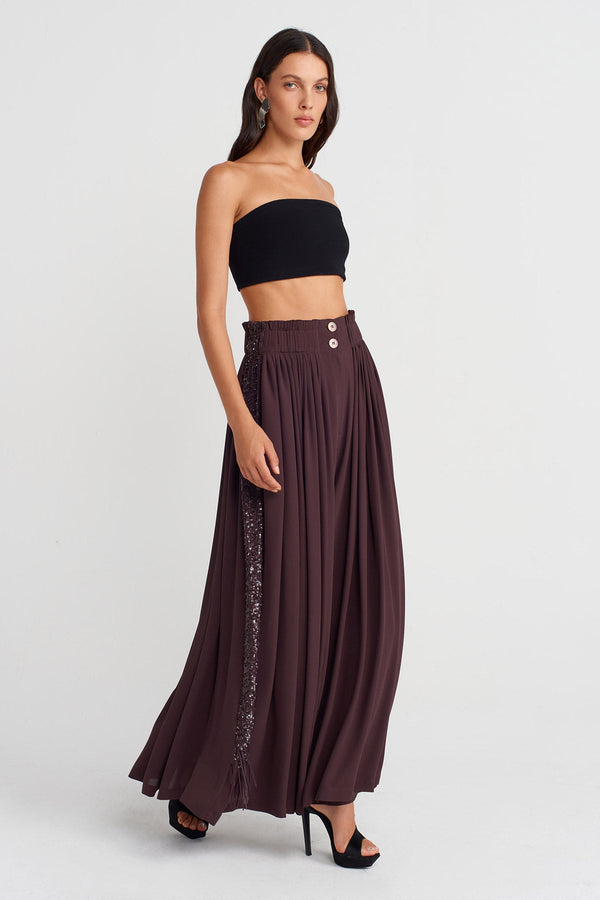 Nu Wide-Leg Pants With Sequin Embroidery On Sides Eggplant