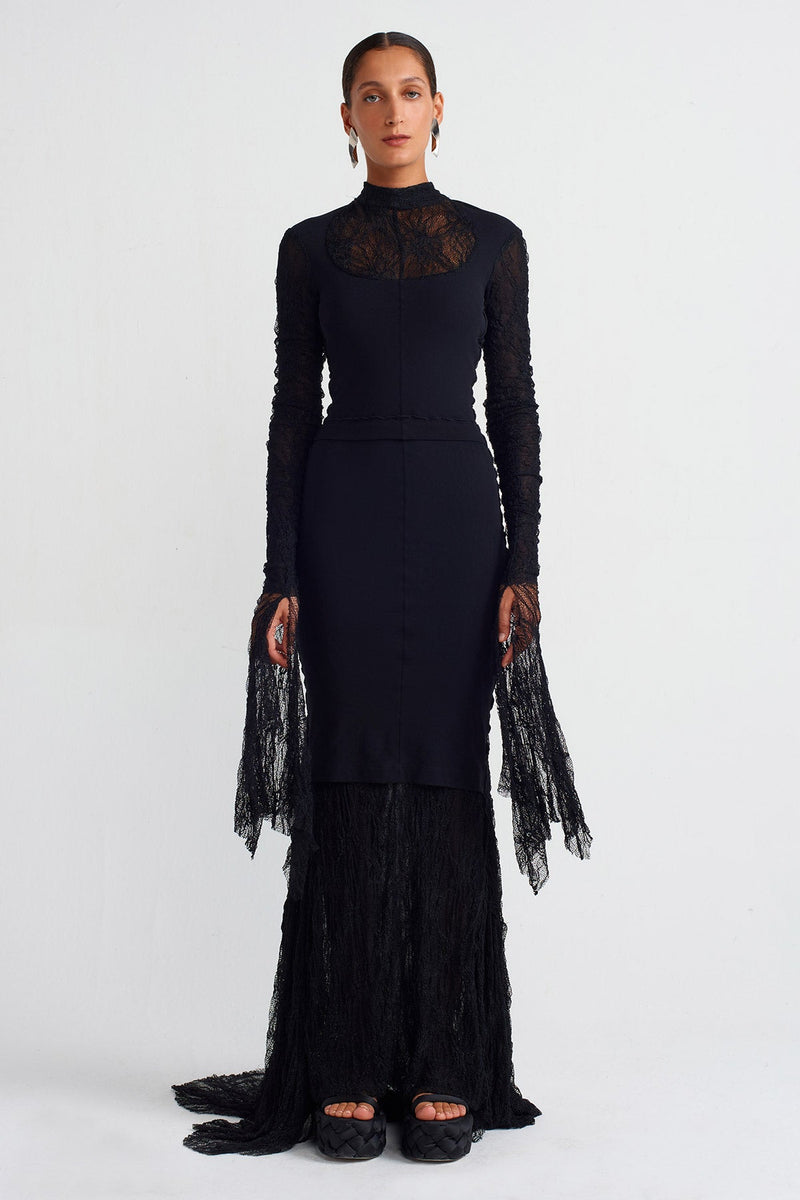 NU Elegant Lace Dress With Back Cut-Out Black