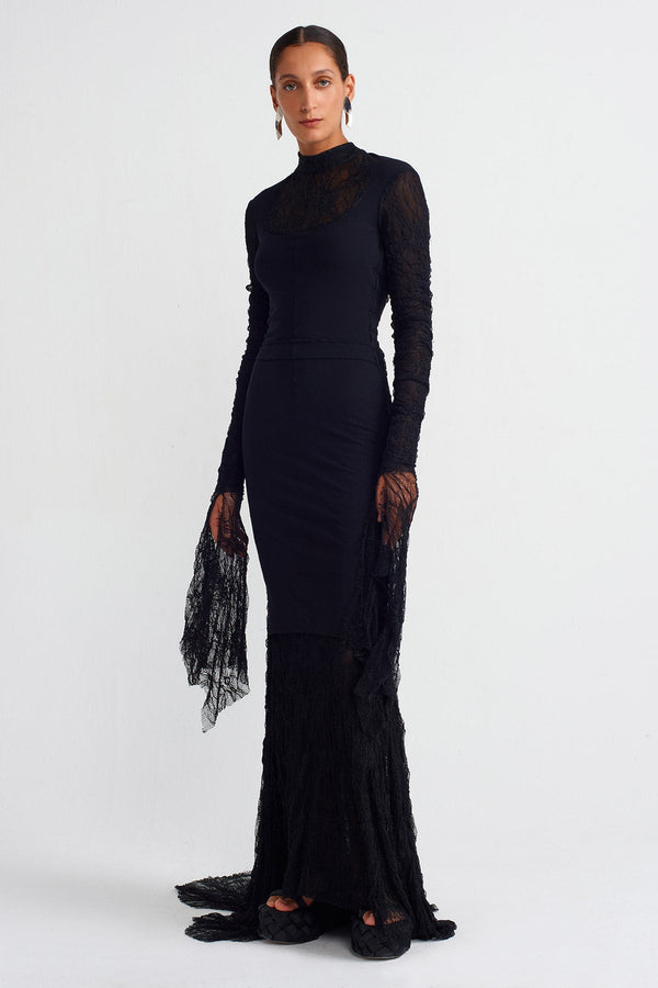 NU Elegant Lace Dress With Back Cut-Out Black