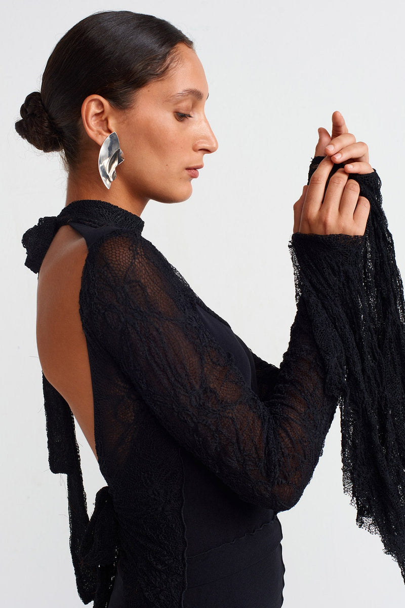 NU Elegant Lace Dress With Back Cut-Out Black