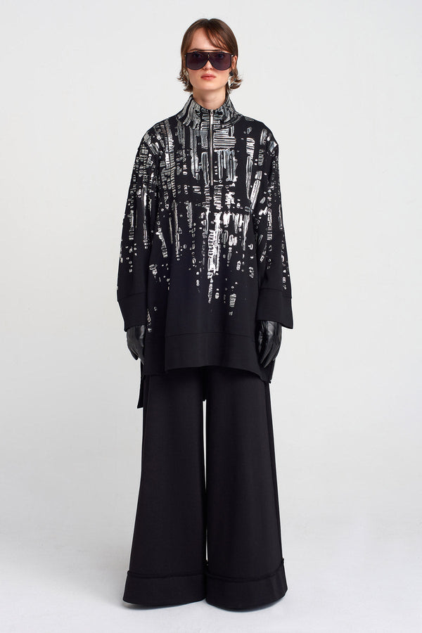 Nu Puffy Silver Printed Short Dress Black