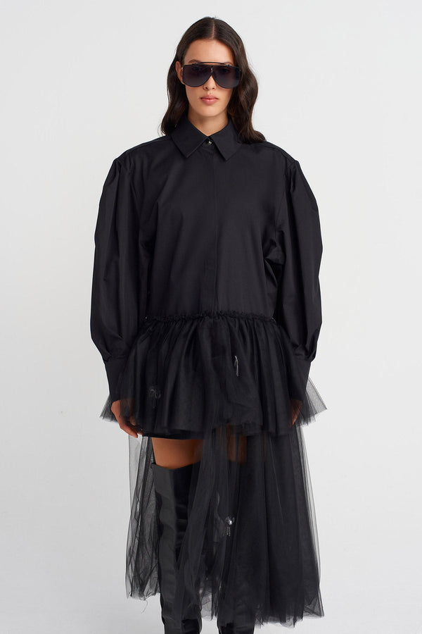 Nu Asymmetric Flared Hem Shirt Dress Black