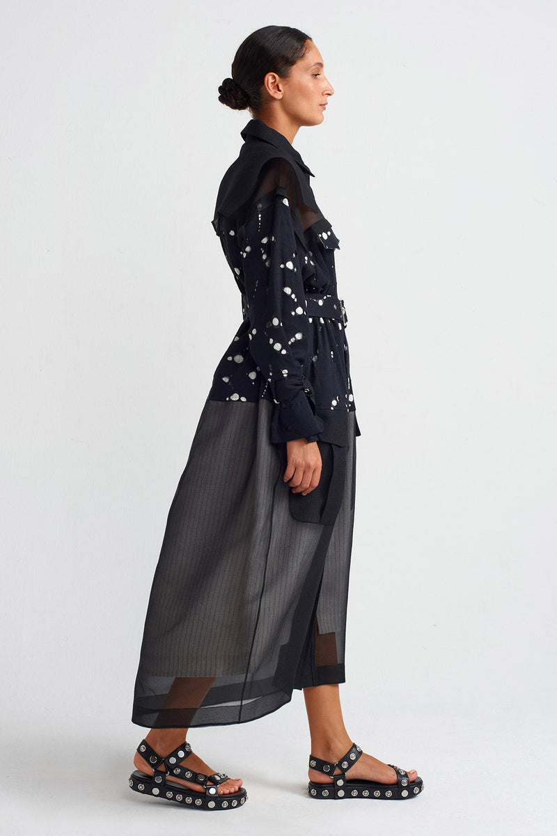 Nu Trench Coat With Organza And Lace Details Black