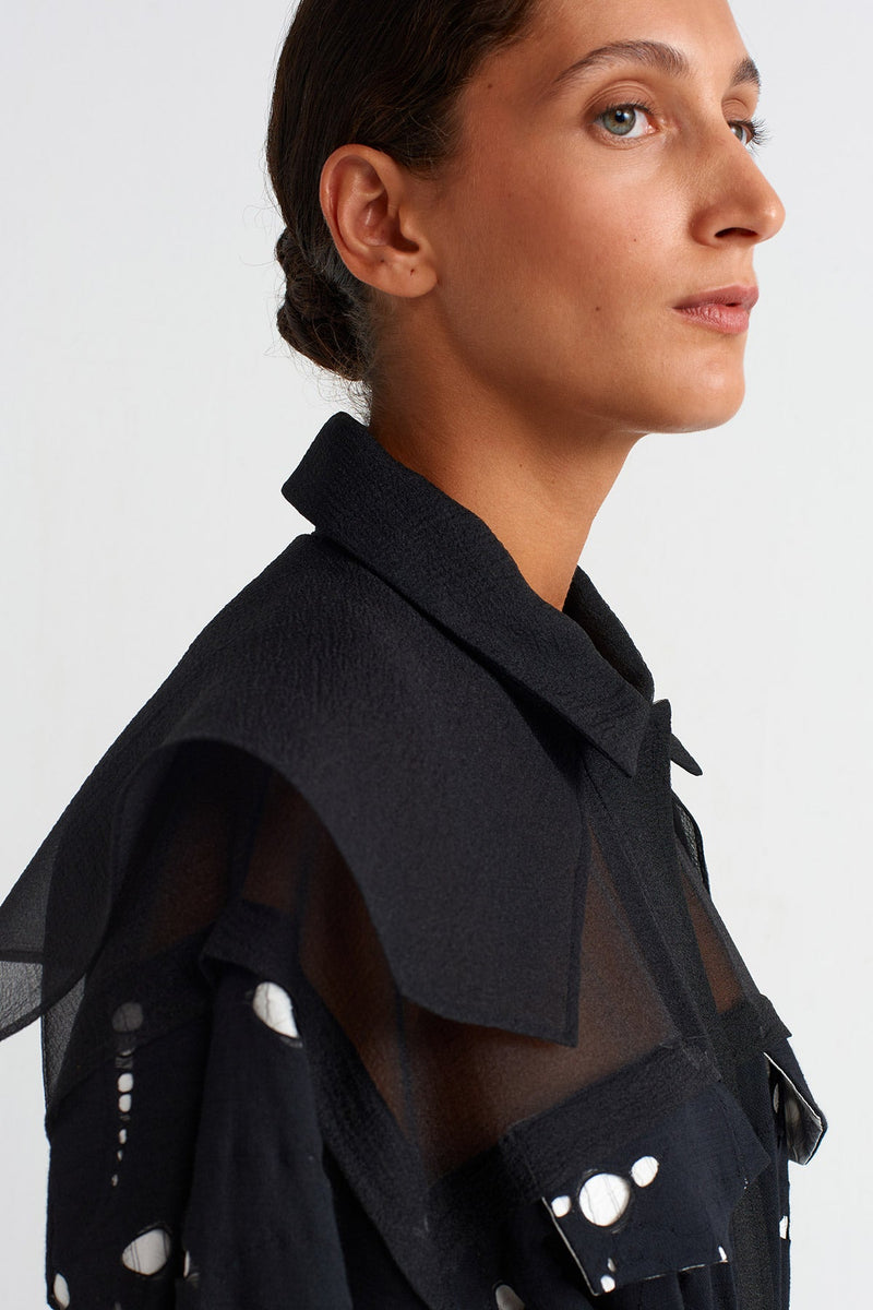 Nu Trench Coat With Organza And Lace Details Black
