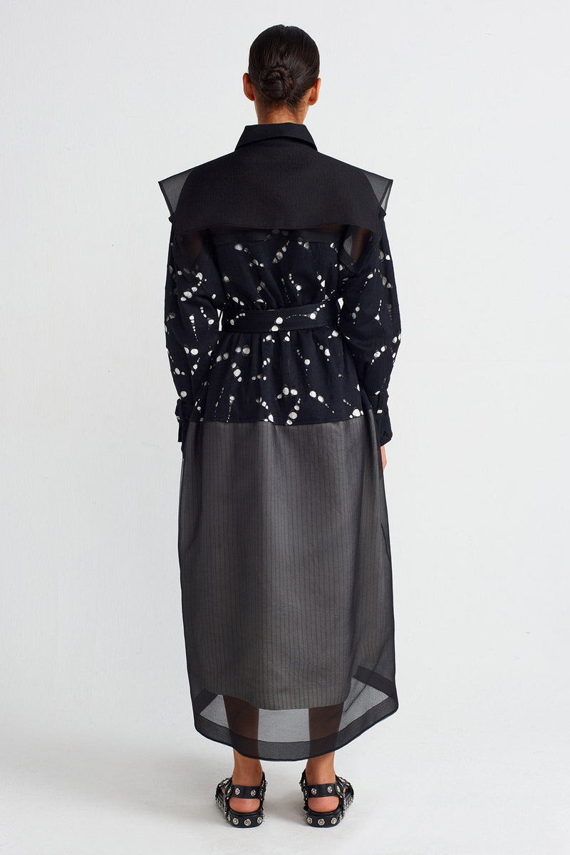 Nu Trench Coat With Organza And Lace Details Black