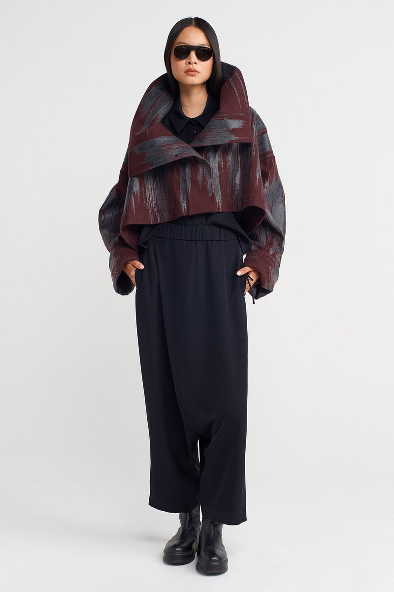 Nu Printed Jacket With Large Collar Eggplant