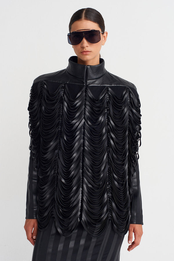 Nu Fringed Cape Jacket  Black