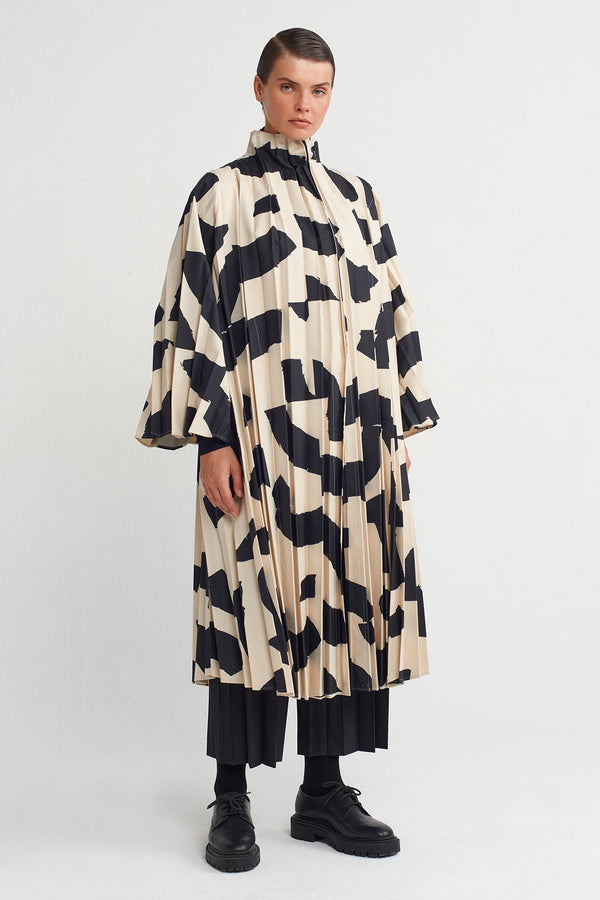 Nu Patterned Pleated Long Jacket Multi Color