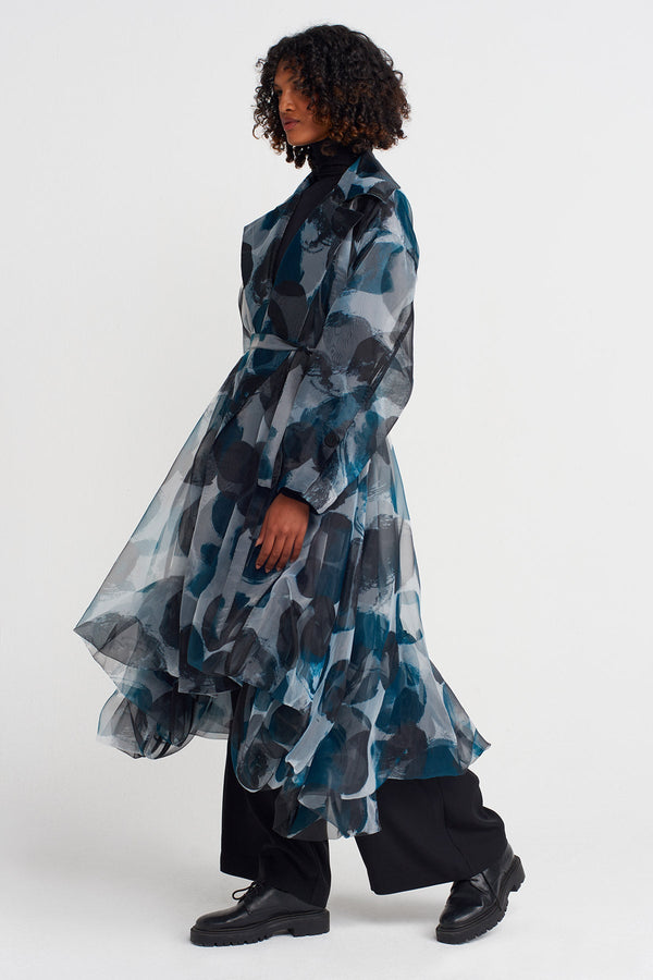Nu Patterned Organza Puffy Trench Coat Multi Color