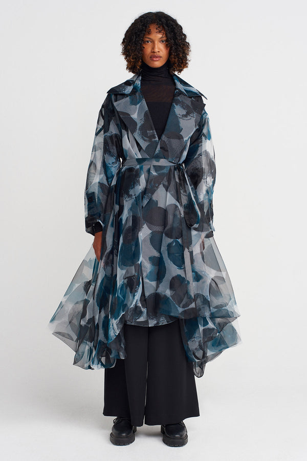 Nu Patterned Organza Puffy Trench Coat Multi Color