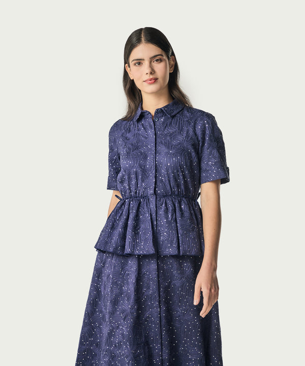 Machka Detailed Waist Embellished Dress Navy