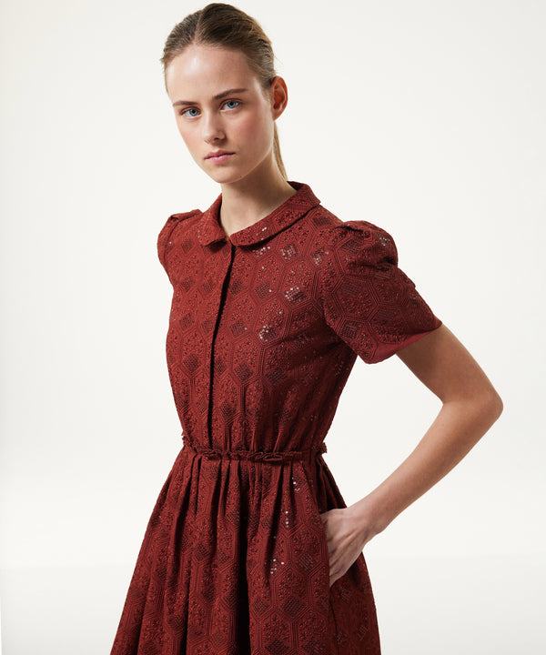 Machka Sequin Embroidered Dress Brick