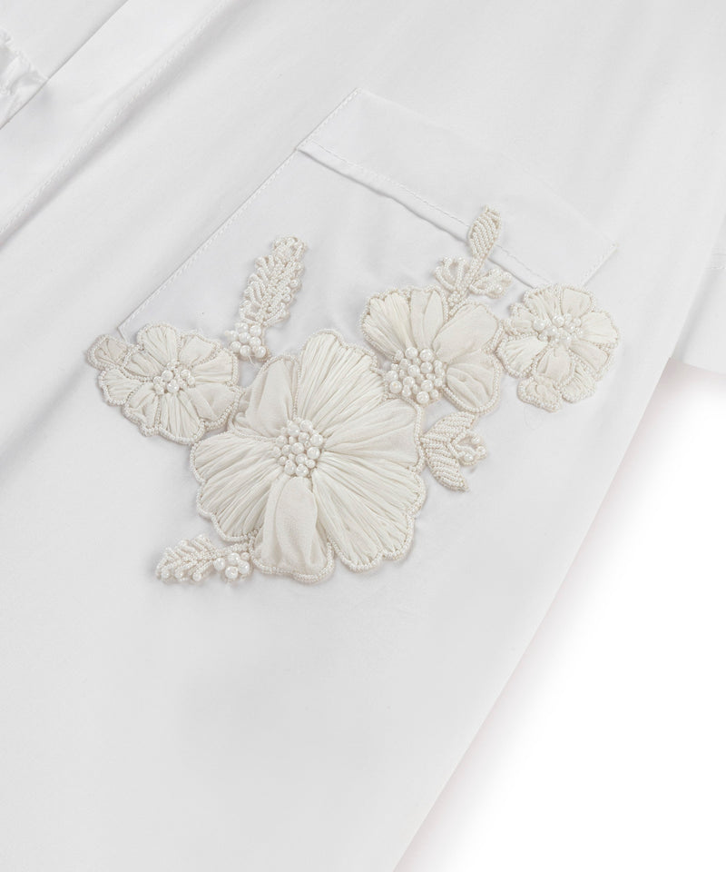 Machka Asymmetric Flounce Embroidered Shirt White