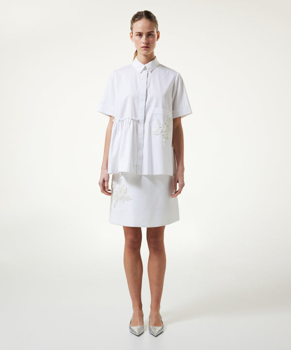 Machka Asymmetric Flounce Embroidered Shirt White