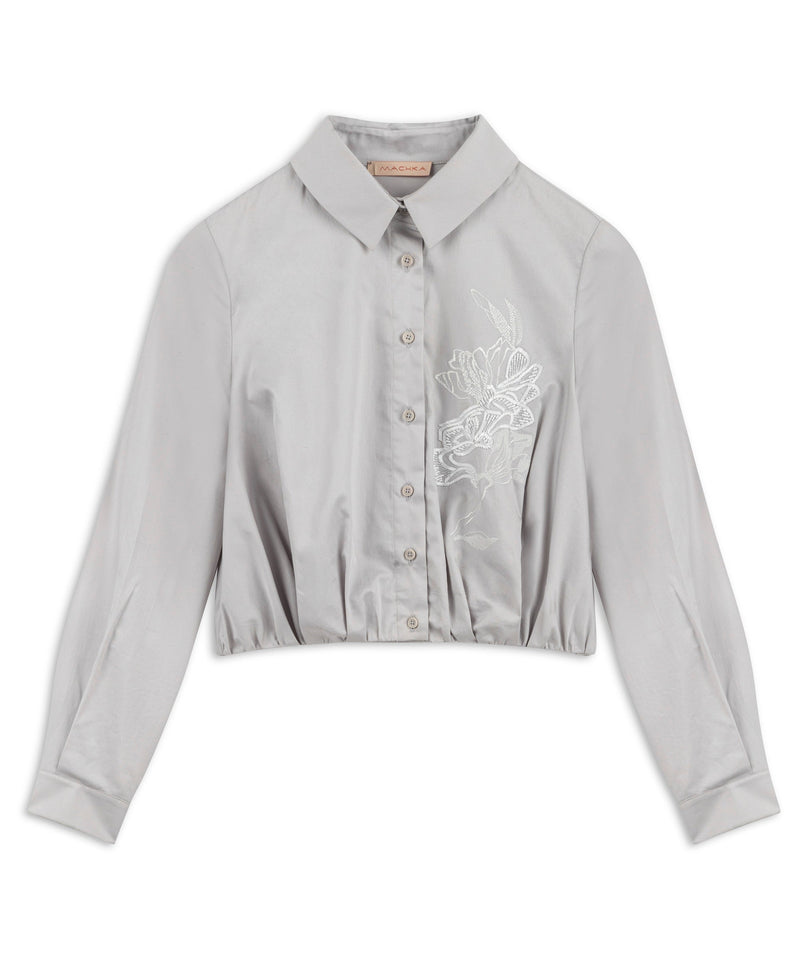 Machka Poplin Shirt With Floral Embroidery Grey