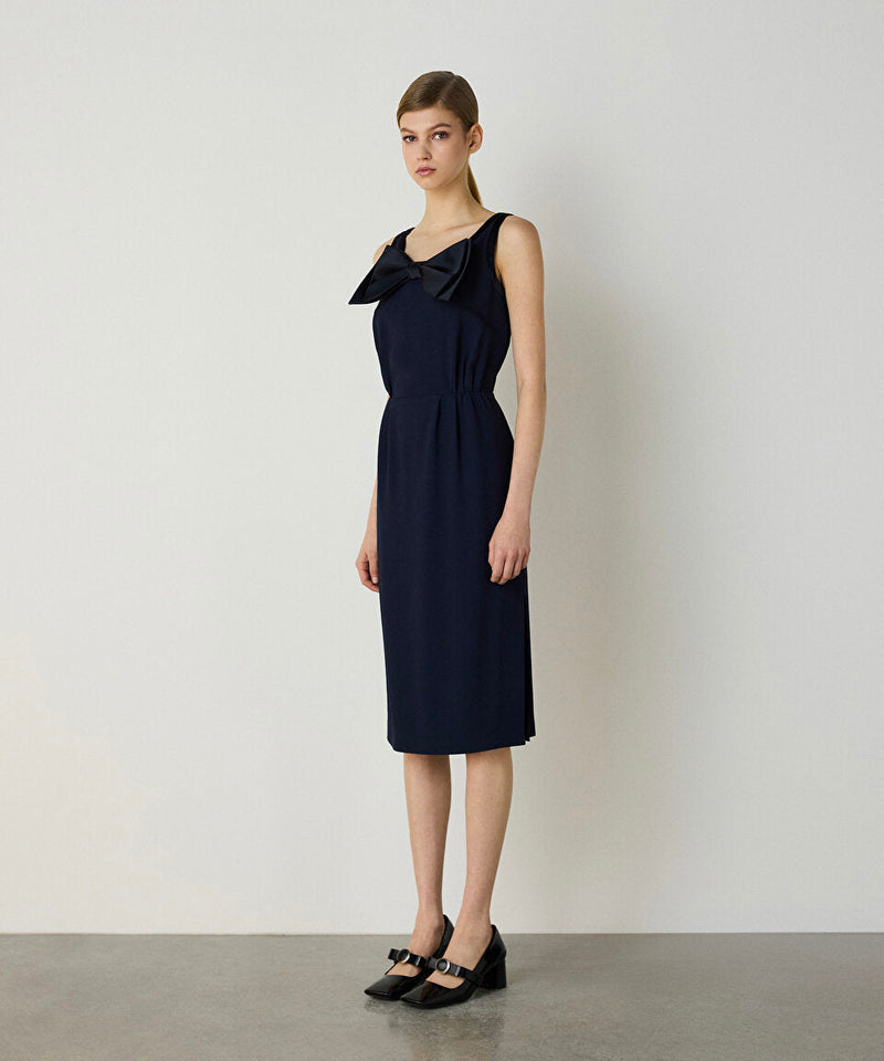 Machka Bow Crepe Dress Navy