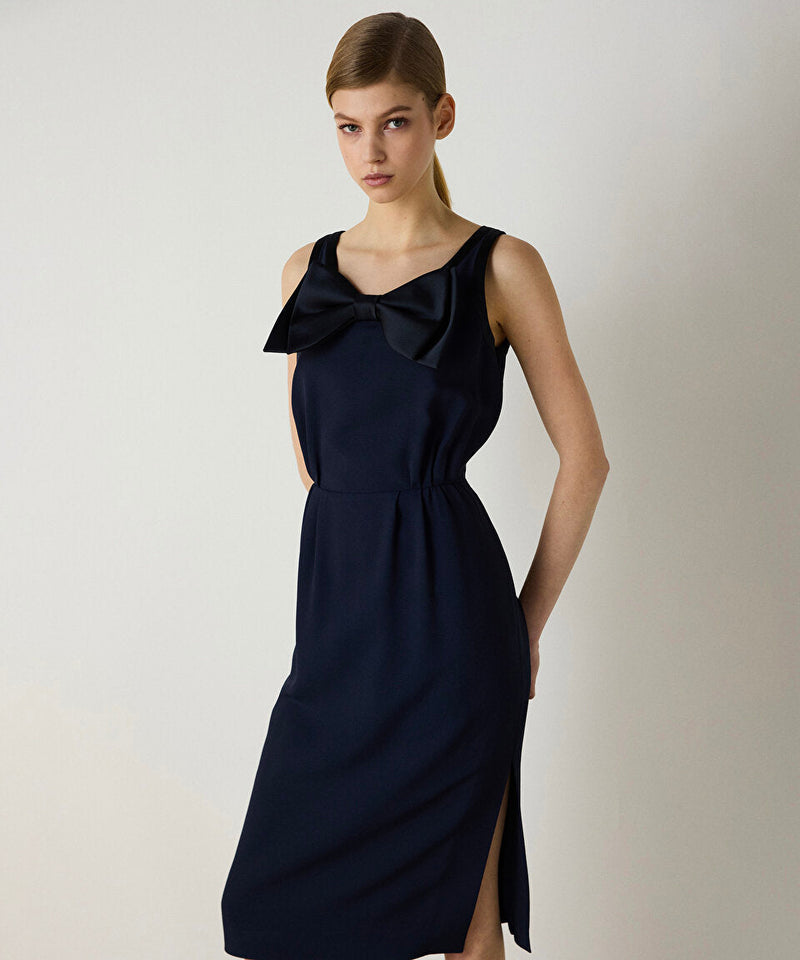 Machka Bow Crepe Dress Navy