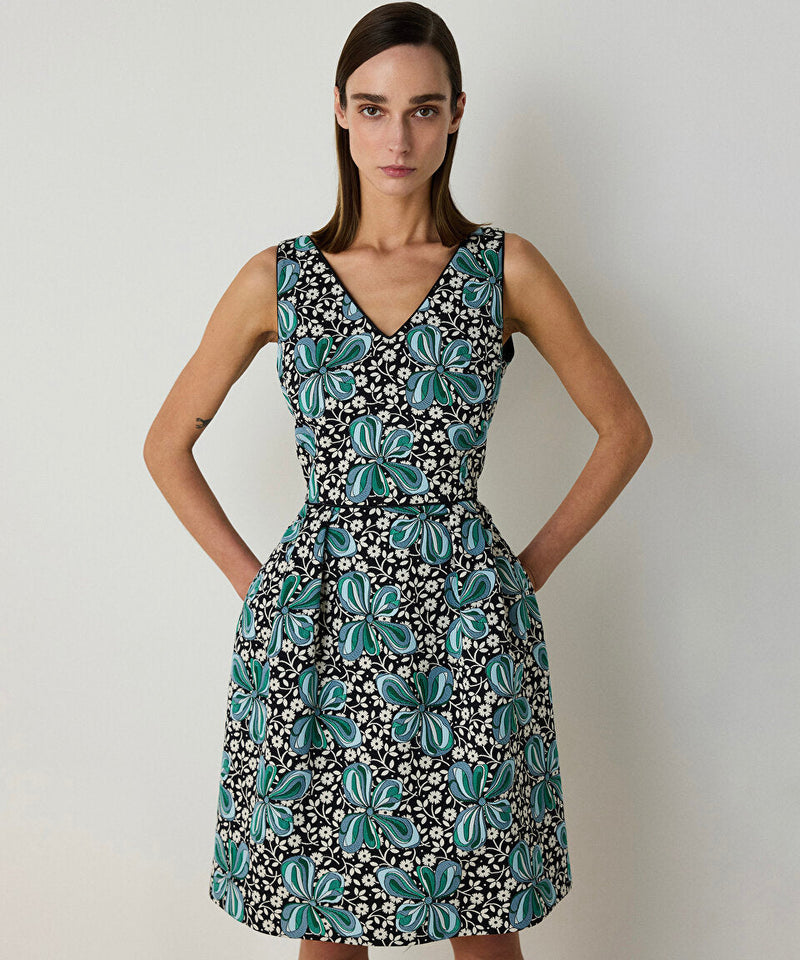 Machka Jacquard V-Neck Dress Green