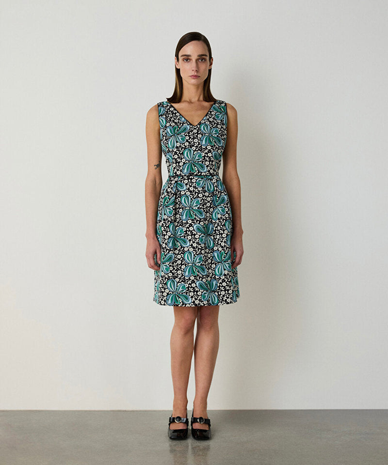 Machka Jacquard V-Neck Dress Green